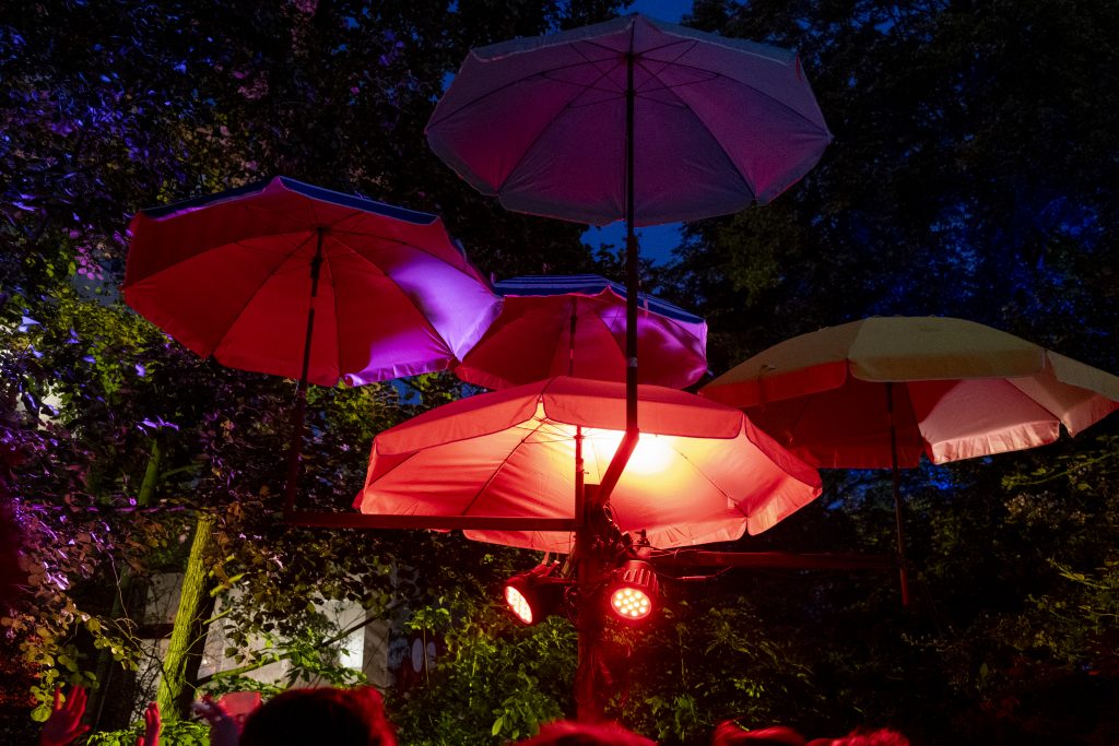 Corporate event with outdoor lighting